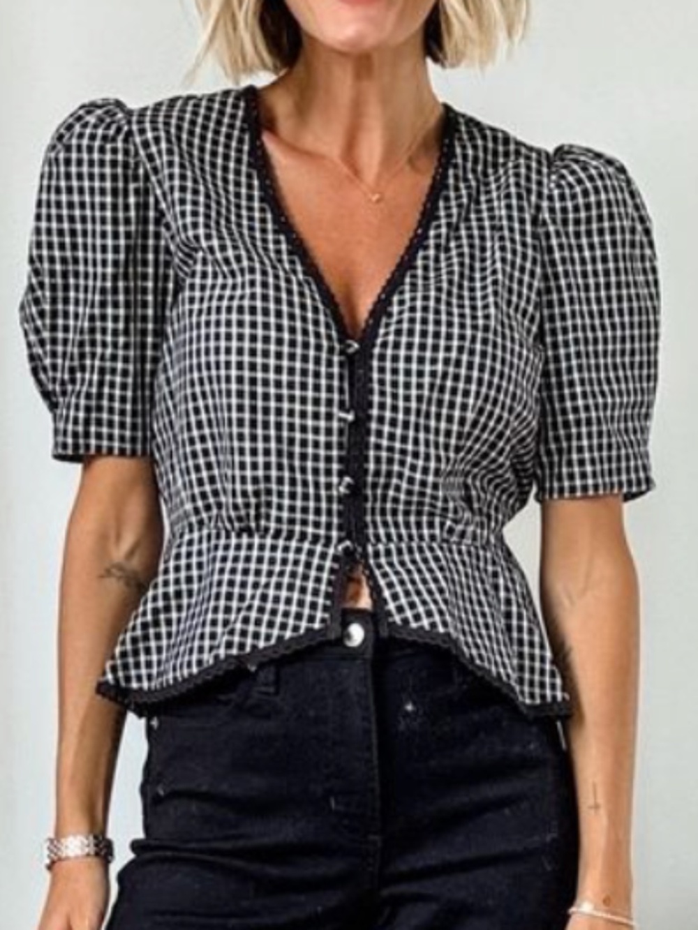 WAYF Gemma Puff Sleeve Peplum Top